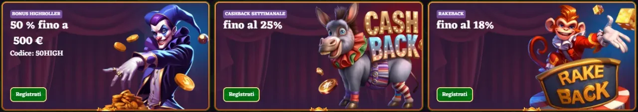 Pacchetto benvenuto con bonus e giri gratuiti